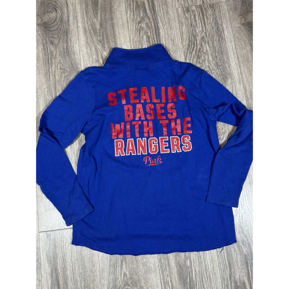 Victoria's Secret Tops - Victoria’s Secret Pink 1/4 Zip Blue Pullover Womens Medium Pocket Stealing Bases